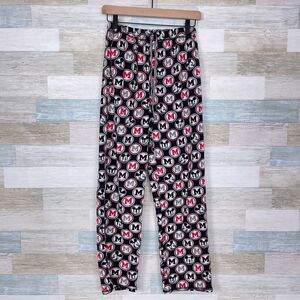 Disney Mickey Mouse Fleece Sports Logo Style Pajama Pants Black Red Womens Small
